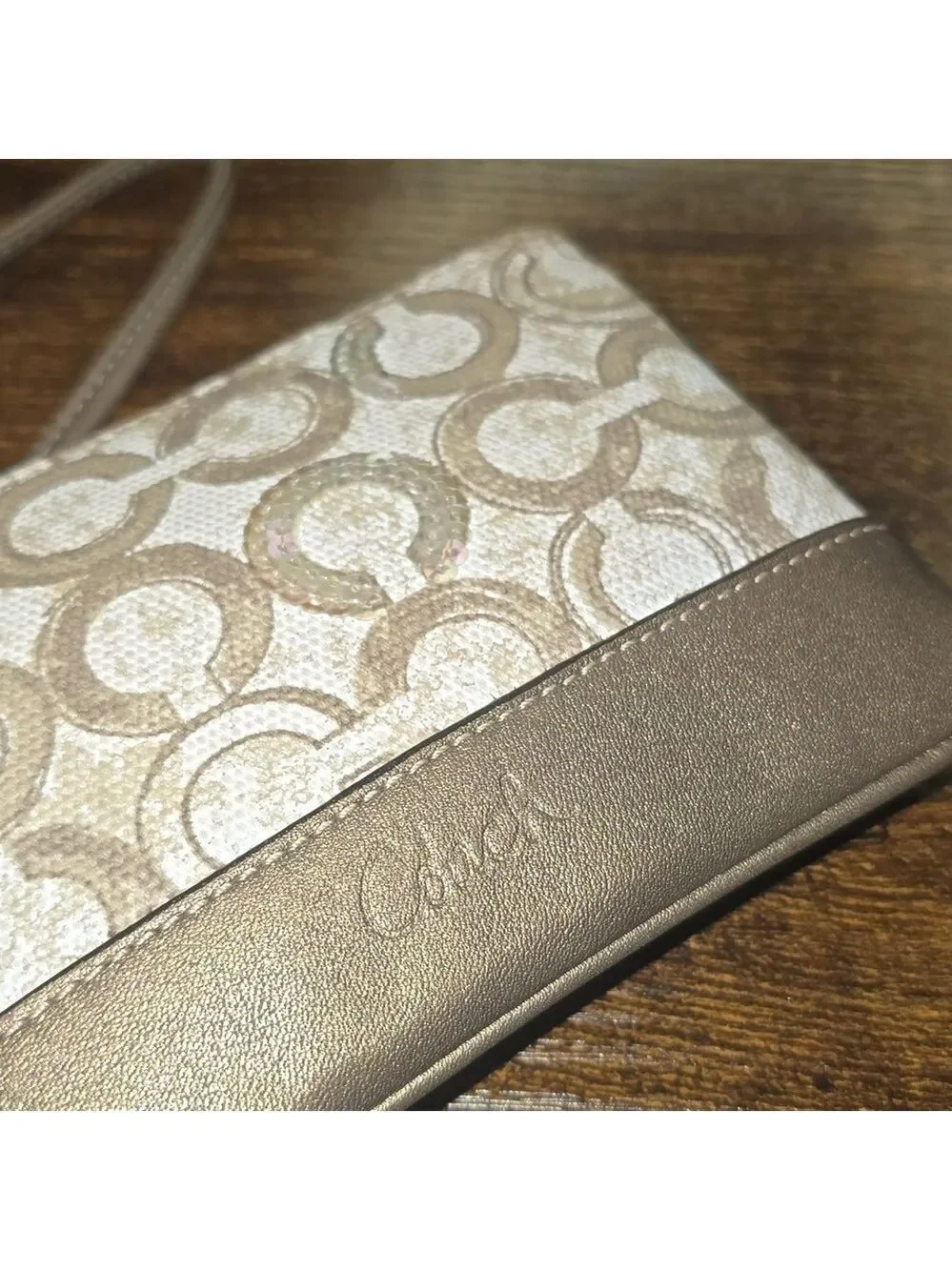 Coach shimmer bronze wristlet bag